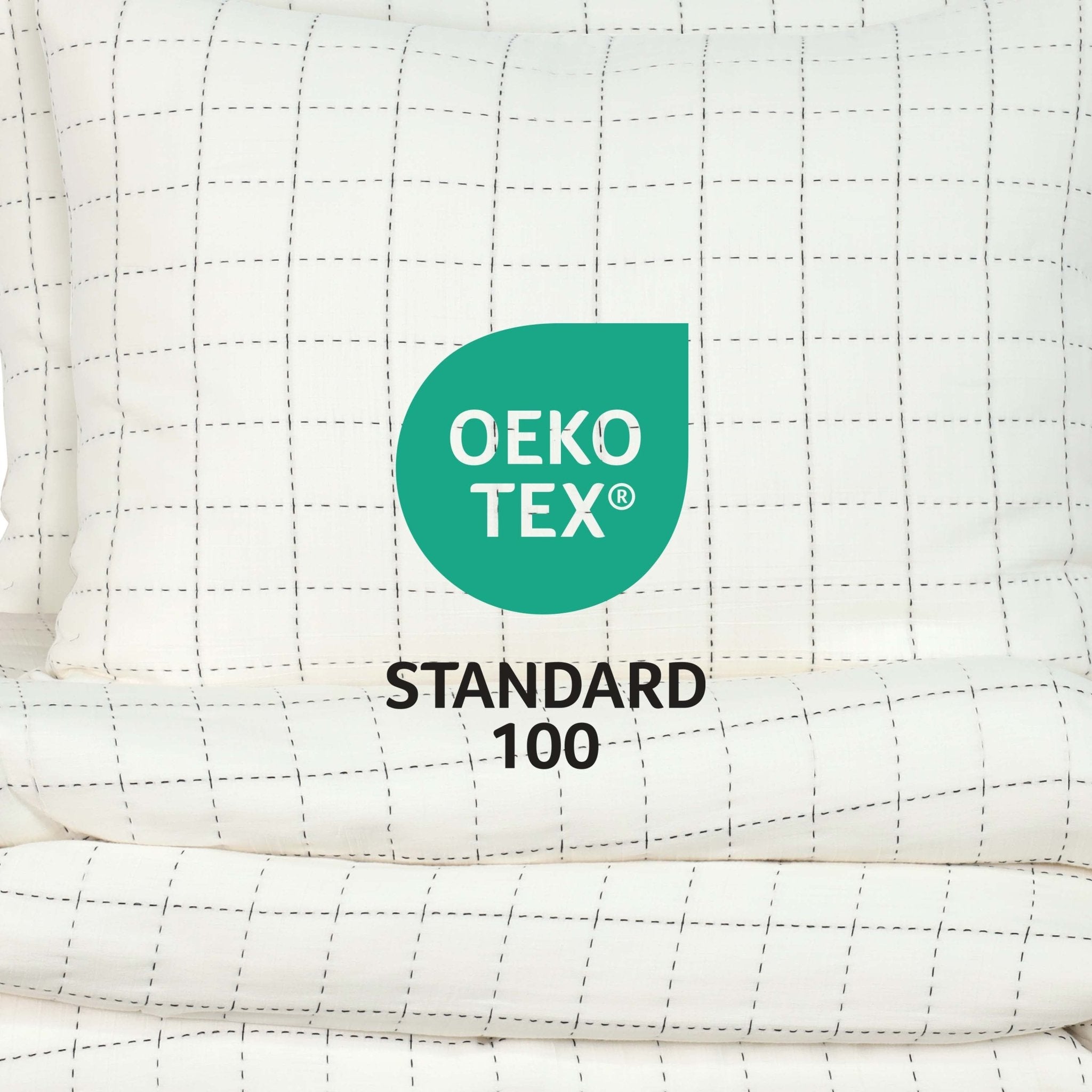OEKO-TEX Standard 100 logo on a quilted fabric background