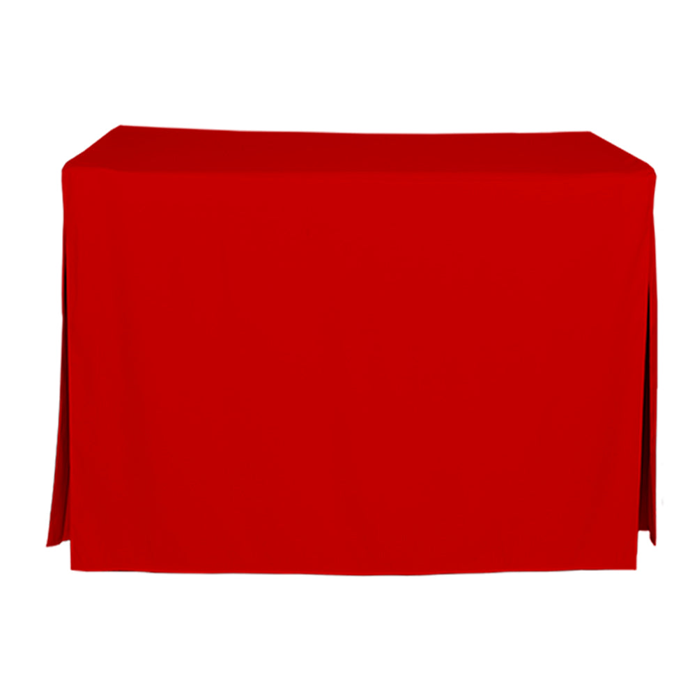 Red table cover designed to fit a 4-foot table, draping over the sides.
