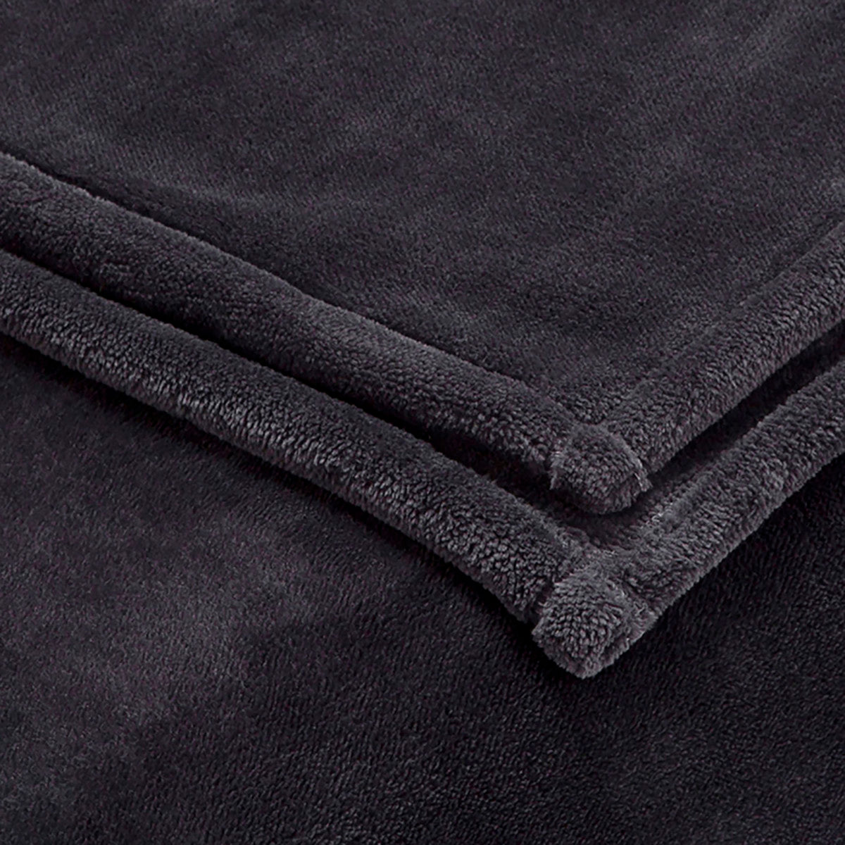 Dark gray sheared faux mink blanket with a soft, plush texture and finished edges.