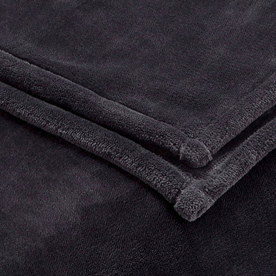 Dark gray sheared faux mink blanket with a soft, plush texture and finished edges.