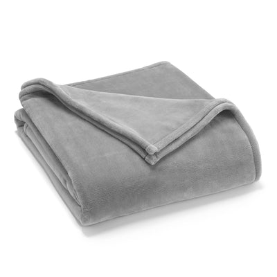 Gray sheared faux mink blanket folded with a smooth texture and stitched edges.