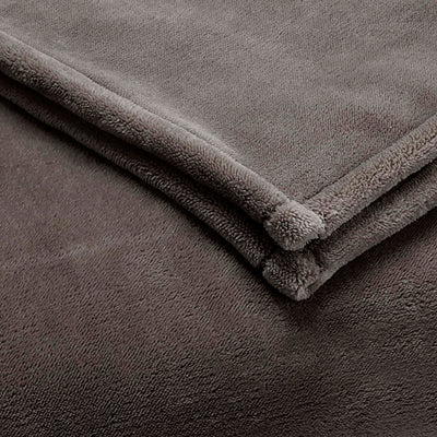 Gray sheared faux mink blanket folded with soft texture and rounded edges.