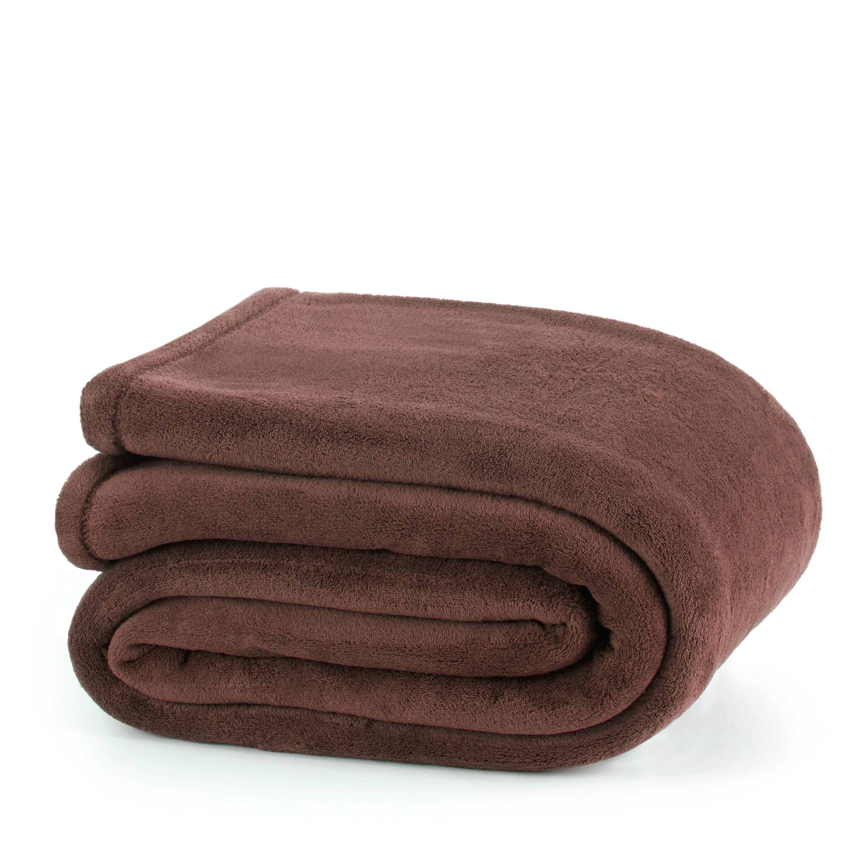 Brown plush blanket neatly folded with a soft texture.
